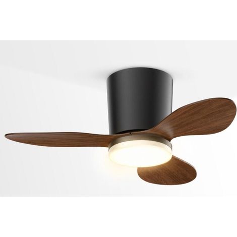 Mini ventilateur de plafond avec lumière, 25 pouces, 3 réglages de température de couleur avec mémoire, couleur noire, 6 vitesses LED silencieuses, minuterie avec fonction d'inversion, convient aux ch (1/5)