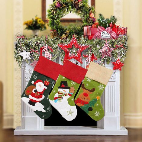 Altra decorazione per Natale, Set di 3 Calze di Natale personalizzate con nome, Ornamento familiare per la decorazione natalizia (1/5)