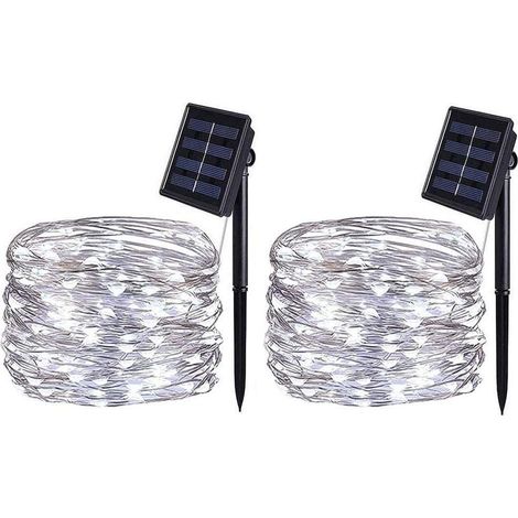Guirlande Lumineuse Solaire,22M 200LED Guirlande Solaire Lumineuse Extérieur,8 Modes étanche Fil de Cuivre pour la Décoration Chambre Jardin Patio Soirée Fête Noël (Blanc Froid,2 Pack) (1/5)