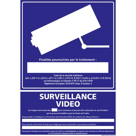 Panneau Information Surveillance Vidéo. Signalisation Information et Vidéoprotection. Autocollant, PVC, Alu - Aluminium 2 mm - 150 x 210 mm