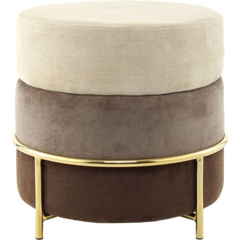 Pouf Rotondo Matilda in Velluto Marrone con Struttura Oro (1/3)