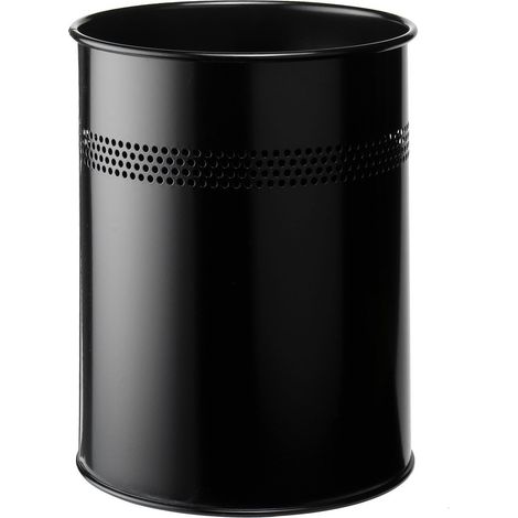 Poubelle bureau - Corbeille à papier - 15L - Ronde - En acier résistant aux rayures - Idéal pour les bureaux, hôtels - Avec rangée de perforations décoratives - Noir - 1 pièce - 330001