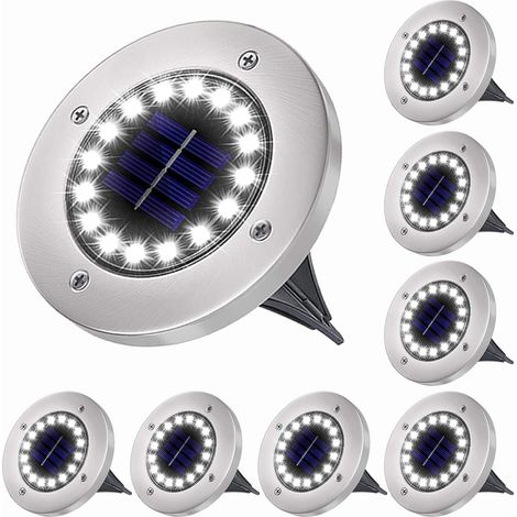 Lampes Solaire Extérieur Jardin, 16LED Lampes Solaires au sol IP65 Etanche Lampe Spots Decorative, pour Pelouse Extérieur/Jardin/Chemin/Terrasse (lumière blanche, 8-pièce)