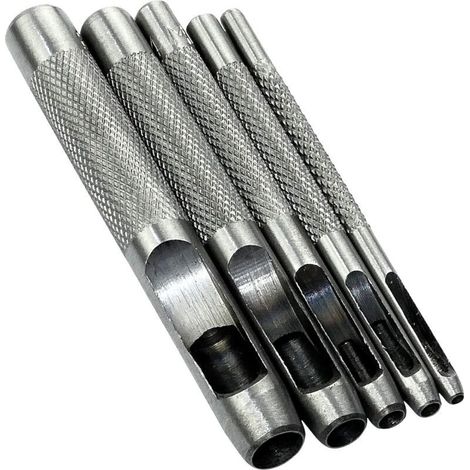 Piece Hole Punch Tool Set 2/3/4/6/8mm - Hollow Hole Punch - Belt/Leather/Cork/Fabric/Watch Strap - Hammer - Steel (1/5)