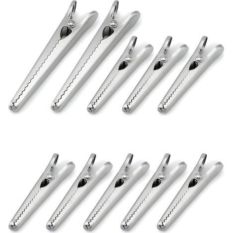 10 clip per sacchetti alimentari in 2 misure, 8 cm e 11,5 cm, in acciaio inossidabile, a forma di coccodrillo, per sigillare sacchetti alimentari a casa o in ufficio (1/5)