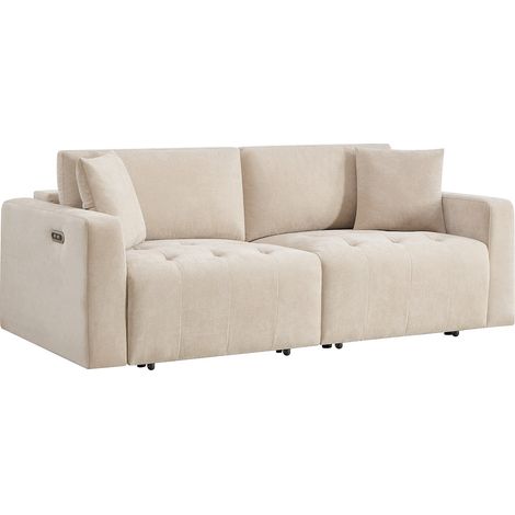Divano 3 posti con seduta scorrevole elettrica in tessuto beige DIMARIAS