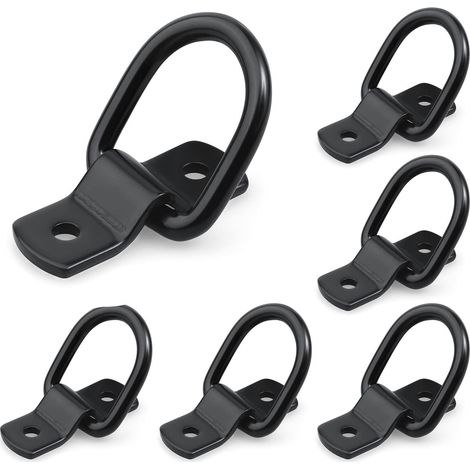 Juego de 6 anillos de amarre con tornillos y soportes - Gancho de amarre de tracción en forma de D - Capacidad de carga 400 kg - Anillo de amarre de acero inoxidable negro - Anillo de fijación para re (1/5)
