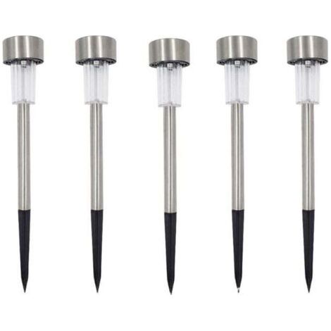 QORVA-Lot de 5 bornes solaires à LED lampes de jardin à planter,lumière blanche (1/4)