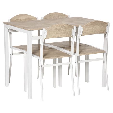 Essgruppe 5-teilig Esstisch Set mit Holzmaserung MDF und Metall in Grau und Weiß, 1 Tisch und 4 Stühle für modernes Esszimmer
On-Site