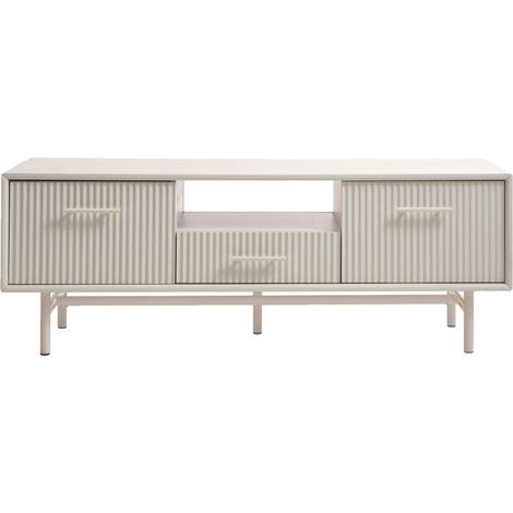 Meuble TV 2 portes 1 tiroir en bois et métal L140cm - Grège - JURA (1/5)
