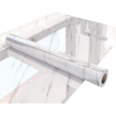 Papier peint autocollant, stickers pour meubles, stickers pour meubles imitation marbre blanc, stickers résistants à l'huile, 60 cm de large x 3 m de long (idéal pour un bureau). (1/5)