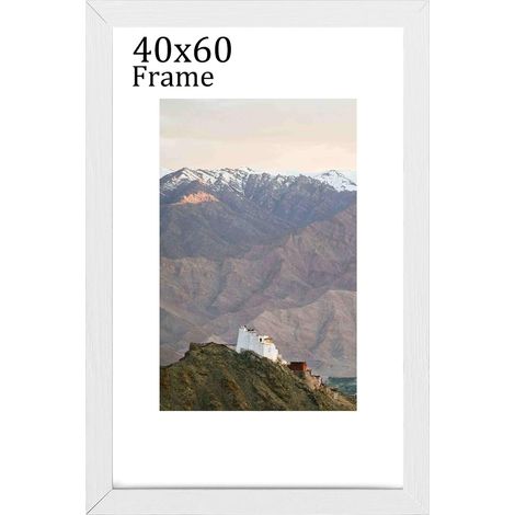 Cadre photo en bois 40 x 60 cm, cadre 40 x 60 cm avec passe-partout blanc, cadre 40 x 60 cm avec plexiglas pour montage mural, décoration de salles (blanc) (1/5)