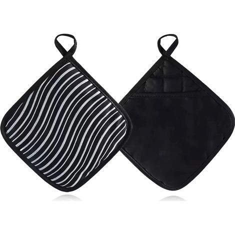 Maniques Cuisine, Résistantes à la Chaleur, Contre Les Fortes Chaleurs, Maniques pour Cuisine, pour Four, Pâtisserie (Rayures Noires-20x20CM-2Pack) (1/5)