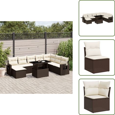 Salon de jardin avec coussins 9 pcs marron résine tressée - Ensemble Salon De Jardin - Meuble Extérieur - Résine Tressée - Rotin Synthétique - Table Extensible (1/5)