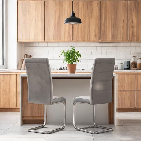 Lot de 2 chaises cantilever design velours gris et métal (1/5)