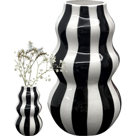 Vase en céramique à rayures – Récipient à fleurs esthétique, artisanat décoratif pour appartement, salle de bain, cuisine, intérieur, centre de table pour décoration d'intérieur, vase moderne et