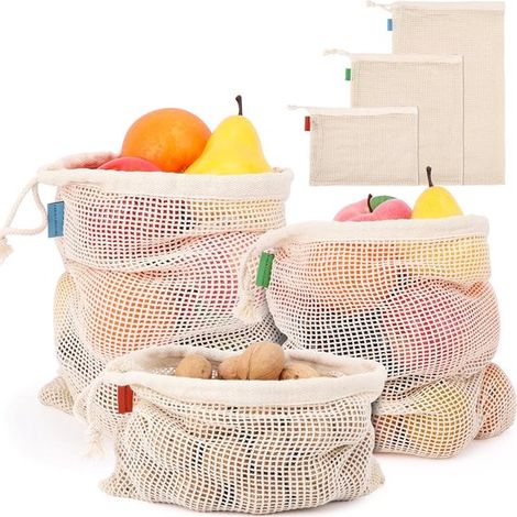 piezas, algodón reutilizables, algodón orgánico, compra lavables frutas verduras, malla algodón algodón reutilizables productos agrícolas, Beige (1/5)