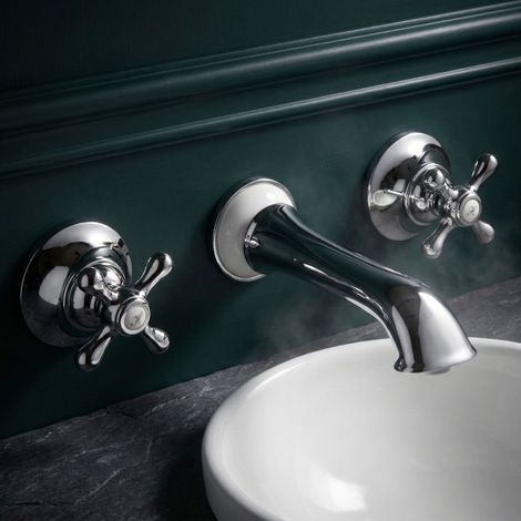 PaulGurkes Robinet de lavabo encastré 3 trous pour baignoire blanc rétro (1/5)