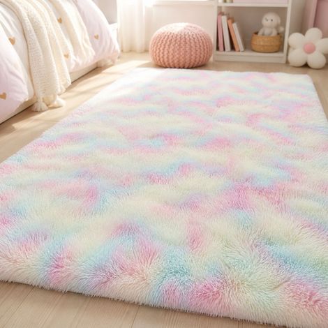 Tapis arc-en-ciel en soie ultra doux et moelleux, texture luxueuse pour chambre, 80 x 160 cm (1/4)