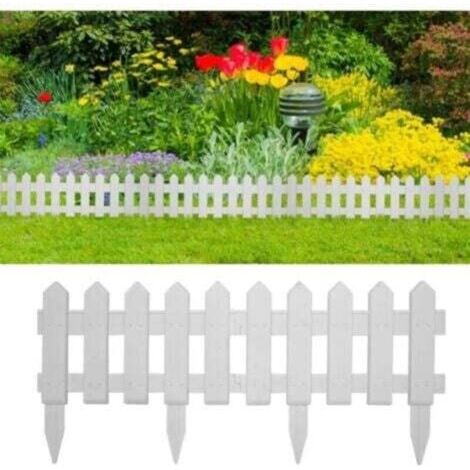 Grillage de jardin PP 5 pièces 1,9 m blanc, bordure de pelouse résistante aux UV avec lattes, pour parterres et espaces extérieurs (1/3)