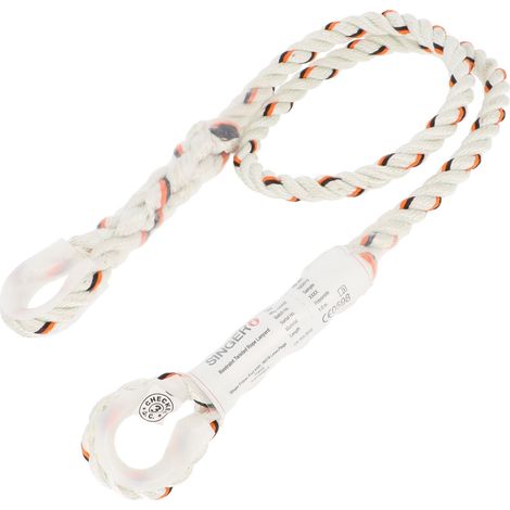 Longe de Retenue en Corde Toronnee Polyamide D.12mm - 1,50m - 2 Boucles Cossees - Conforme EN354 - EPI Travaux en Hauteur