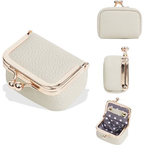 Boîte à bijoux compacte en cuir véritable, étui de voyage portable avec fermeture à pression, organisateur pour femmes et filles, cadeau, blanc cassé (1/5)