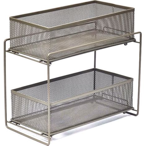Tablette Coulissante à 2 Niveaux, Étagère à Tiroirs pour Placard de Cuisine, 2 Paniers, pour Salle de Bain Cuisine Comptoir Armoire, Argent (1/5)