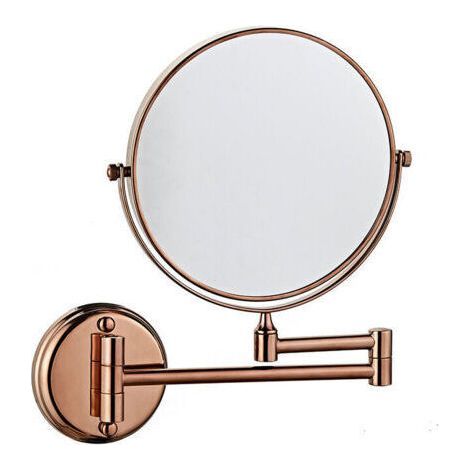 BUNTHAUS Specchio da cortesia a muro, doppio lato, pieghevole, rotante, ingrandimento x3, 15 cm, per bagno, toilette, camera da letto, oro rosa (1/3)