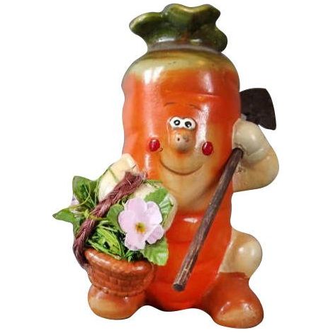 Carota sorridente in ceramica con pala e cestino, 14x9 cm (1/3)