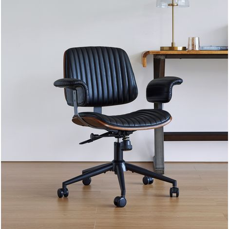 Sedia da ufficio 73x59x87 cm in pelle e metallo nera, girevole, per ufficio – MEUBLIV (1/5)