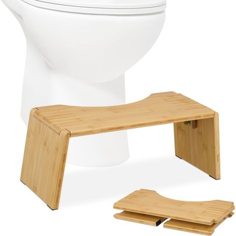 Relaxdays Taburete Fisiológico Plegable, Banco Baño y WC para Defecar, Banquito Sanitario Adulto, 19x48,5x20 cm, Natural