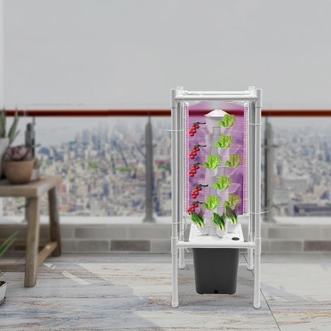 Hydroponic Tower Grow Kit, Vertical Garden mit 30 Pflanzung Punkte, 4 LED-Lampen 6 Etagen Erdloses Pflanzturm Hydroponic System Aeroponic Tower 24 Stunden Lang für eine 360-Grad-Beleuchtung (1/5)
