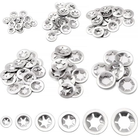 100 Pièces Rondelles de Verrouillage Rapide, Rondelles À Verrouillage Rapide Vitesse Clips Fixations, 6 Tailles M3 M4 M5 M6 M8 M10, Argent (1/5)