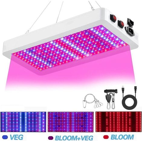 Illuminazione orticola, luci a LED per piante da interno, 1000/216 luci a LED per piante da interno, spettro completo per verdure e fiori, con termometro a corda (1/4)