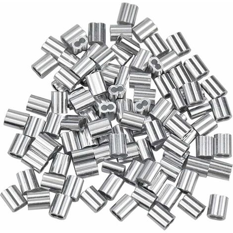 100 manguitos de aluminio, casquillos de aluminio para cables de acero, pinzas de crimpado de aluminio con extremos dobles para cables de acero y cables de aviación, plateados (1,5 mm/0,06 pulgadas) (1/5)
