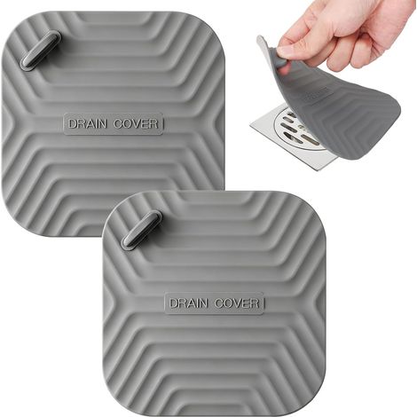 Tapis de caniveau de sol - Tapis de caniveau anti-odeurs - Lot de 2 - 15 x 15 cm - Tapis de caniveau en silicone avec bouchon anti-odeurs - Tapis carré - Avec poignée (1/5)