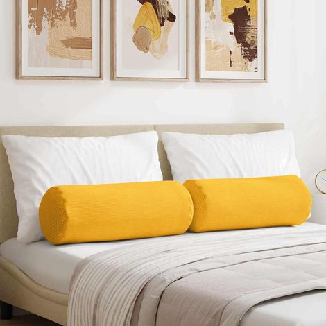 Bolsterkissen 2 Stück Helles Gelb Ø 25 x 70 cm Cordstoff