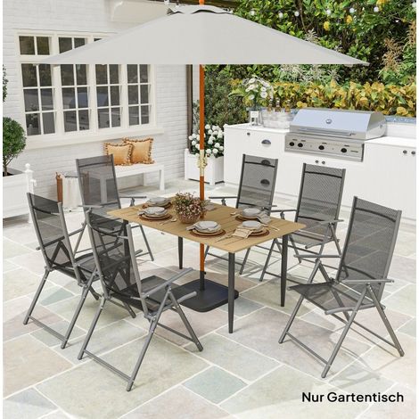 Tavolo da giardino 150x90x73 cm in acciaio marrone con foro per ombrellone – MEUBLIV (1/5)