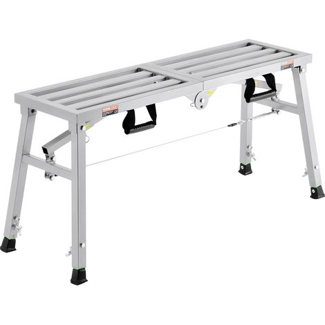 VEVOR Piattaforma di Lavoro, Altezza Regolabile 74 cm a 3 Marce, Scala Pieghevole in Lega di Acciaio, Piattaforma per Ponteggi Capacita 180 kg, Piedini in Gomma Antiscivolo, per Pulizia Lavaggio