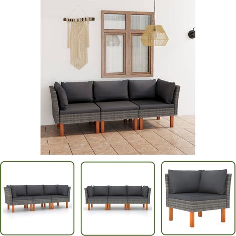 Canapé fixe 3 places de jardin, Canapé d'extérieur, Meuble de jardin, avec coussins Gris Résine tressée OIB7306E (1/5)