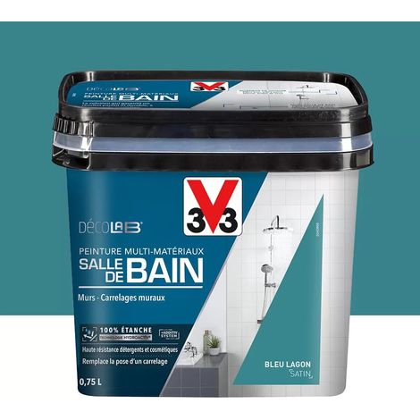 V33 – Peinture étanche multi-matériaux salle de bain – Bleu lagon 0,75 L – Adhère à l'eau et à la condensation – Résiste aux variations de température