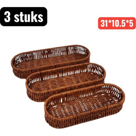 3 stuks - Opbergmanden - 31X10.5X5cm - IJzeren Frame Gevlochten Mand - Handgemaakte multifunctionele opbergmand, geschikt voor het opbergen van servies en decoraties (1/5)