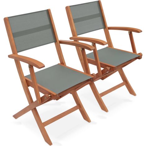 Pair of foldable wooden garden chairs Khaki Green 54x58.7x89 cm - Almeria
