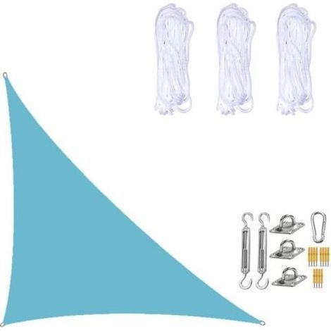 Voile D'ombrage Imperméable 3× 4 ×5 Mètres, Triangle Droit, Toile D'ombrage De Protection Solaire Avec Kits De Fixation Pour Terrasse De Jardin Et Plantes Bleu Lac (1/4)