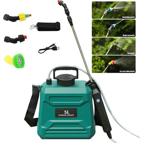 Manuzen - Pulvérisateur électrique de jardin 5 L – rechargeable USB – vert armée