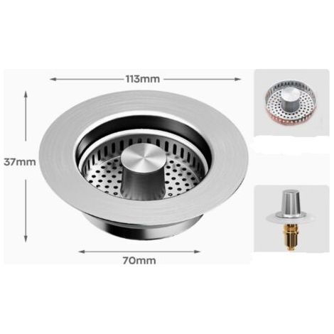 Tappo per lavello da cucina 3 in 1, filtro per lavello da cucina a scomparsa in acciaio inox - Crezuo