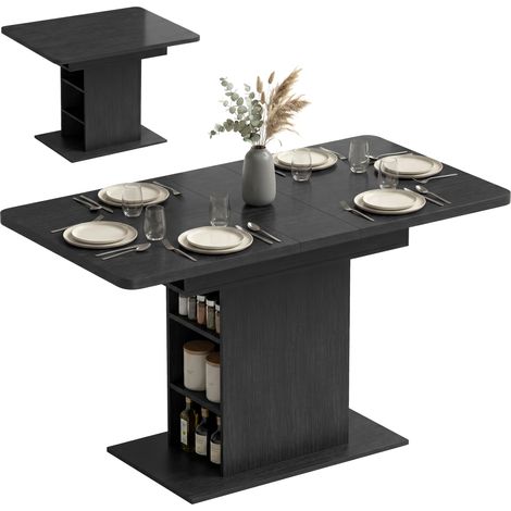 HOMCOM Extendable Dining Table for 4-6, Kitchen Table with Shelves, Black