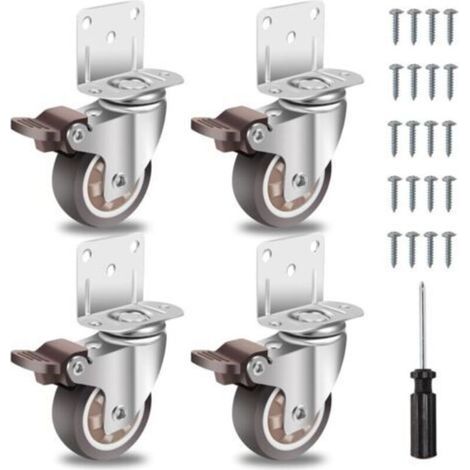 50mm Roulettes pour Meubles avec 4 Frein, Plaque de Montage en L, Roulette Charge Lourde Jusqu\' 270KG, Caoutchouc pour Tous Les Sols, Meuble, tagres,Coffres Jouets,lot de 4 (1/4)