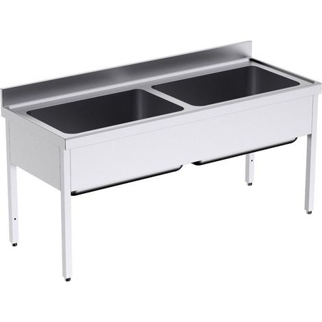 Plonge en Inox avec Bâti 2 Bacs Grande Capacité Gamme 700 - Distform (1/2)