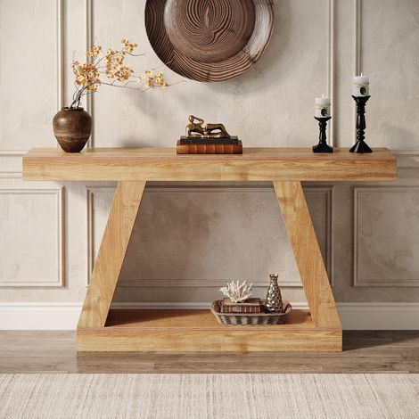 Tribesigns – Table console d'entrée 140 x 30 x 80 cm – Bois de ferme marron – Rangement intégré pour entrée, salon, couloir – Style rustique